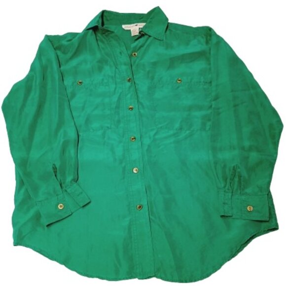 Jonathan Martin Green 100% Silk Shirt Women's Size S - Picture 1 of 3